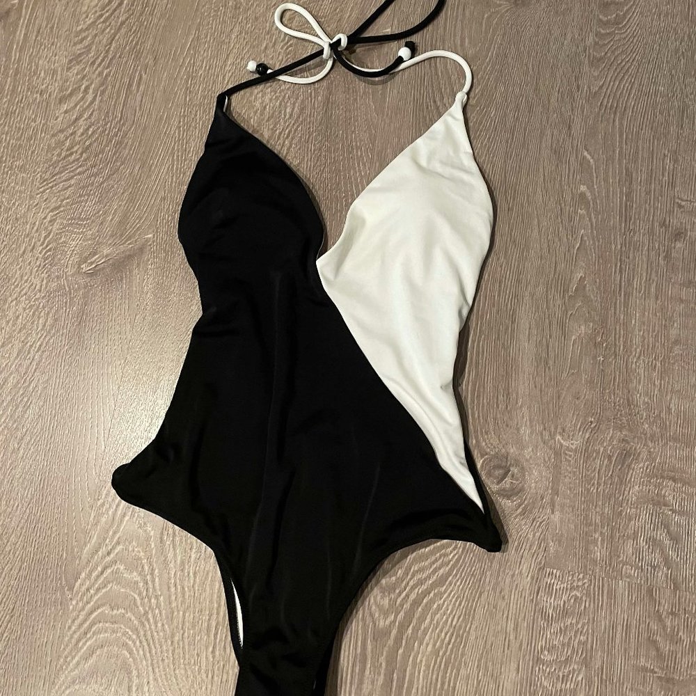 Victoria's Secret Black & White Halter One Piece Bathing Suit